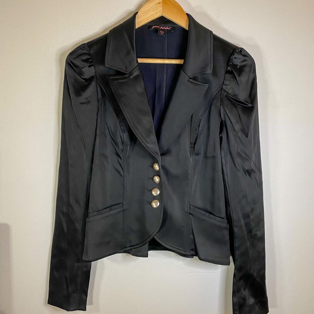 Betsey Johnson Women's Runway Jacket with Zipper Sleeve Detail, Black, Size 6